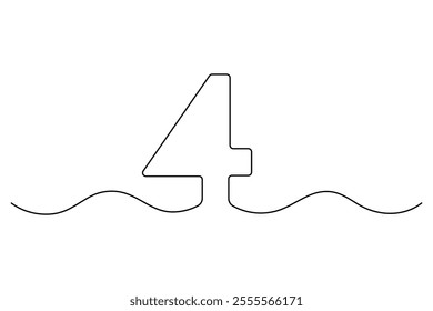 Number four continuous one line drawing of number 4. editable One line drawing of number 4 icon. Vector illustration
