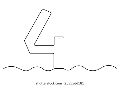 Number four continuous one line drawing of number 4. editable One line drawing of number 4 icon. Vector illustration
