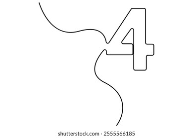 Number four continuous one line drawing of number 4. editable One line drawing of number 4 icon. Vector illustration
