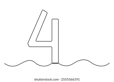 Number four continuous one line drawing of number 4. editable One line drawing of number 4 icon. Vector illustration
