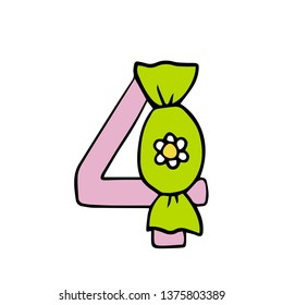number four cute illustration with candy