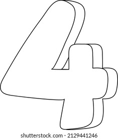 Number four doodle outline for colouring illustration