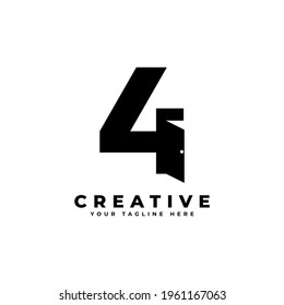 Number Four Door Negative Space Logo Design. Usable for Construction Architecture Building Logo