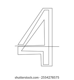 The number four is drawn with a single line.Vector illustration