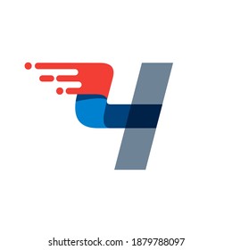 Number four fast speed motion logo. Oblique font with red line for sportswear labels, delivery poster, racing identity, taxi cards etc.