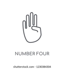 Number four with four finger linear icon. Modern outline Number four with four finger logo concept on white background from Hands collection. Suitable for use on web apps, mobile apps and print media.