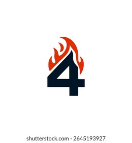 number four with fire company logo vector illustration template design
