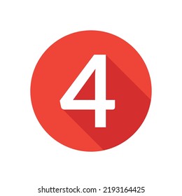 Number four flat icon, round button in long shadow style.