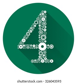 Number Four formed by gears with Long Shadow . EPS10 Illustration
