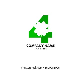 Number four and green clover leaf logo design