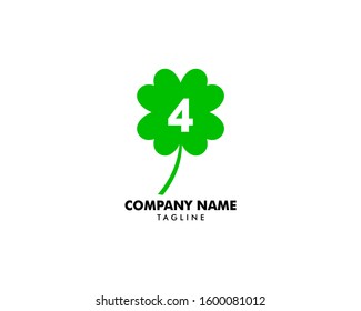 Number four and green clover leaf logo design