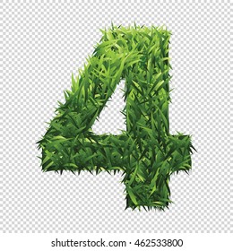 Number Four of green grass. A lawn number with gradient light green to dark green