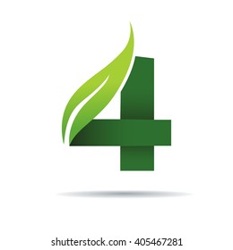 Number four with green leaves, Vector logo design template elements 