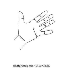 Number Four Hand Gesture Language Alphabet Continuous Line Drawing Design. Sign And Symbol Of Hand Gestures. Single Continuous Drawing Line. Hand Drawn Style Art Doodle Isolated On White Background