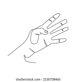 Number four Hand gesture language alphabet continuous line drawing design. Sign and symbol of hand gestures. Single continuous drawing line. Hand drawn style art doodle isolated on white background
