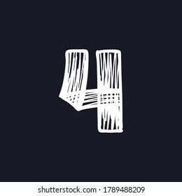 Number four hand-drawn by chalk on a blackboard. This font is perfect for a school signboard, advertising of a coffee shop, retro logos, handwritten posters, bar identity, etc.
