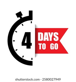 Number four highlight. 4 DAYS TO GO. Countdown timer shape. Vector clock icon.