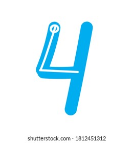 El número cuatro está aislado en un fondo blanco como elemento de diseño. Ilustración de material vectorial dibujado con un solo carácter o numérico como plantilla con el número 4 para la decoración