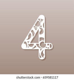 Number four for laser cutting.A round pattern. Vector illustration.