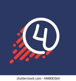 Number four logo in circle with speed line. Colorful vector sport design for banner, presentation, web page, card, labels or posters.