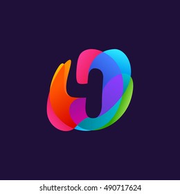 Number four logo at colorful multicolor splash background. 4 icon. Negative space design. Vector elements for posters, t-shirts and cards.