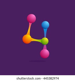 Number four logo with colorful spheres or dots and lines. Colorful vector design for banner, presentation, web page, app icon, card, labels or posters.