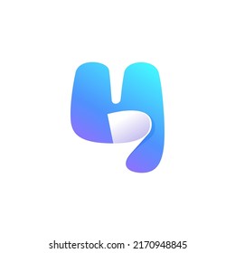 Number four logo with curled corner. Negative space style icon. Colorful gradient note paper. Modern clean vector origami font for your stickers, crypto app, nft identity, and tags.