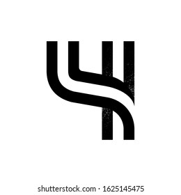 Number four logo formed by two parallel lines with noise texture. Vector black and white typeface for labels, headlines, posters, cards etc.