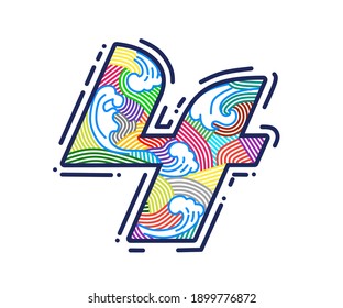 Number four  logo formed by neon line or fingerprint. Vector design for banner, presentation, web page, card, labels or posters