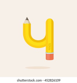 Number four logo formed by pencil. Vector design for banner, presentation, web page, card, labels or posters.