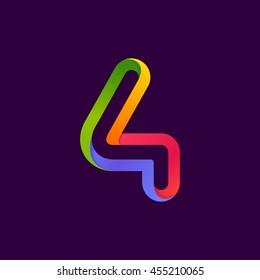 Number four logo formed by colorful neon line. Vector design for banner, presentation, web page, card, labels or posters.
