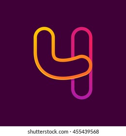 Number four logo formed by colorful neon line. Font style, vector design template elements for your application or corporate identity.