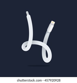 Number four logo formed by lightning cable. Technology vector design for banner, web page, card, labels or posters.