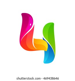 Number four logo formed by colorful twisted lines. Vector elements for banner, presentation, web page, card, labels or posters.