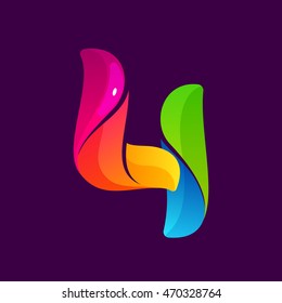 Number four logo formed by colorful twisted lines. Vector elements for banner, presentation, web page, card, labels or posters.