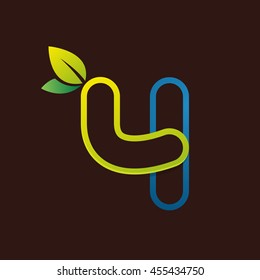 Number four logo with green leaves. Vector design for ecology company, card, labels or posters.