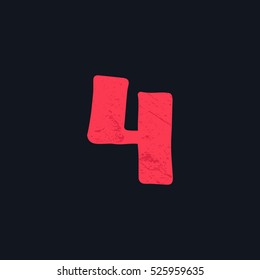 Number four logo hand drawn with bold brush. Manual tracing with clean lines and grunge texture. Vector elements for T-shirt, label, badge, card or poster.