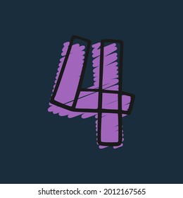 Number four logo hand-drawn with felt-tip and marker strokes. Perfect to use in any comic strip pages, preschool posters, cute identity, etc.