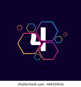 Number four logo in Hexagon pattern. Colorful vector design for banner, presentation, web page, app icon, card, labels or posters.