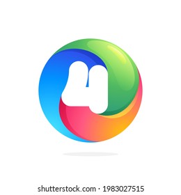 Number four logo inside swirling loop circle. Negative space style icon. Colorful gradient emblem for your social network app, fun avatar or loading screen.