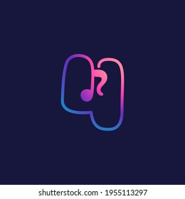 Logo número cuatro con nota musical. Icono de línea de vector para la empresa Audio, revista Sound media, afiche de Singer y DJ.