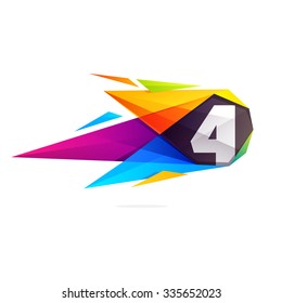 Number four logo with polygonal comet.