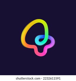 Logo número cuatro. Icono de una línea de gradiente arcoiris. Emblema multicolor que se opone con brillo brillante. Ideal para aplicaciones coloridas, diseño de arte callejero, publicidad brillante, empaque de juguetes, identidad multimedia.