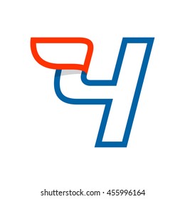 Number four logo with red wing. Sport elements for sportswear, t-shirt, banner, card, labels or posters.