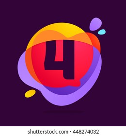 Number four logo in Speech bubble with heart icon. Colorful vector design for banner, presentation, web page, app icon, card, labels or posters.