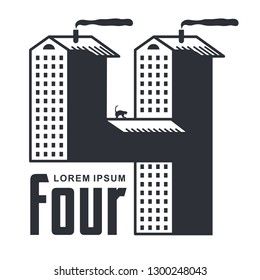 Number four logo templates. Monochrome graphic number one logo templates, corporate identity, vector illustrations isolated on white background.