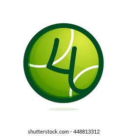 Number four logo with tennis ball. Sport vector design for banner, presentation, web page, card, labels or posters.