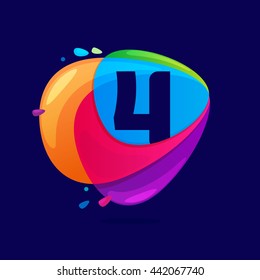 Number four logo in triangle intersection icon. Colorful vector design for banner, presentation, web page, app icon, card, labels or posters.