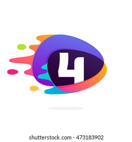Number four logo in triangle intersection icon with fast speed lines. Multicolor vector for application, presentation, web page, business card or posters.