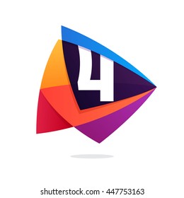 Number four logo in triangle Play button icon. Colorful vector design for banner, presentation, web page, app icon, card, labels or posters.